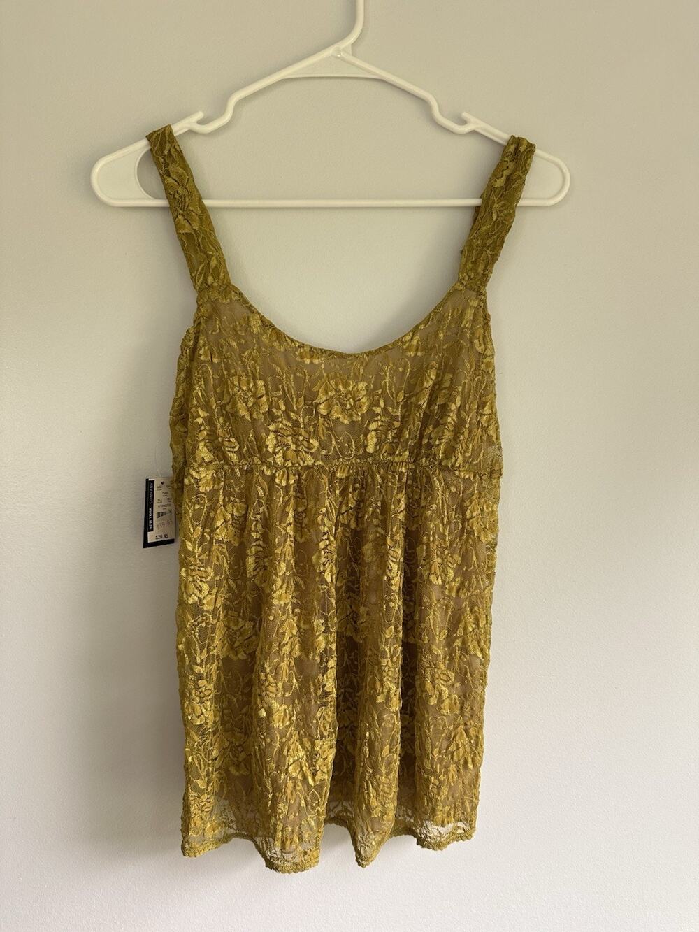 Vintage Y2K New York & Co Chartreuse Lace Babydoll Tank Top New With Tags